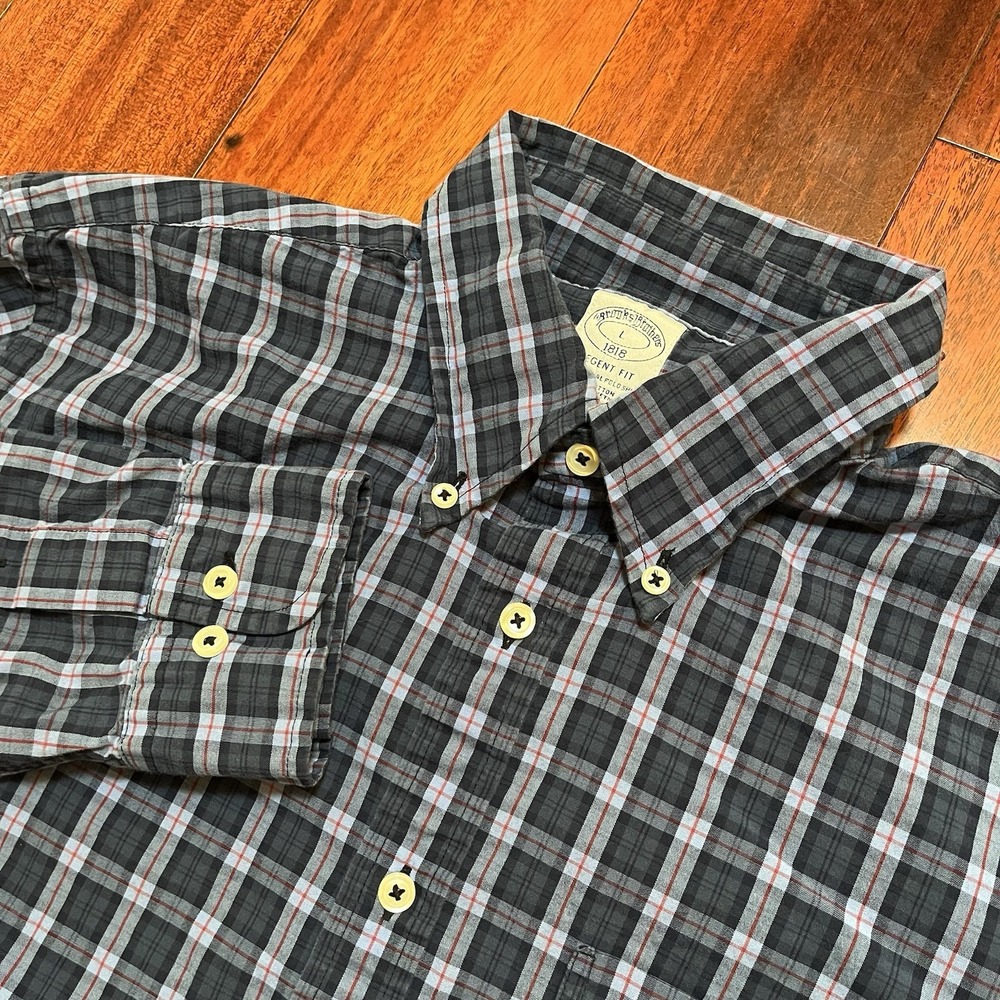 Brooks Brothers Shirt Men Large Blue Purple Plaid Regent Fit Button Down Office